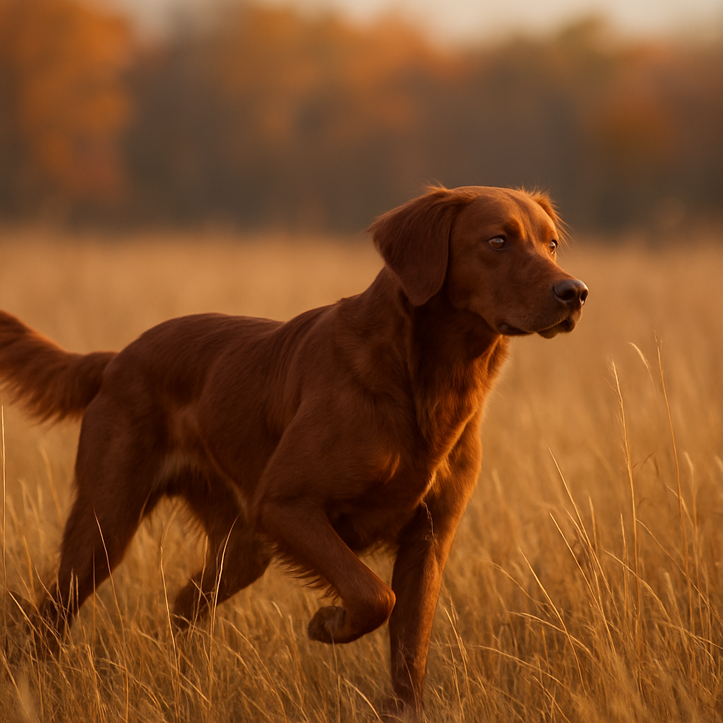 Field bred golden retriever working an upland field